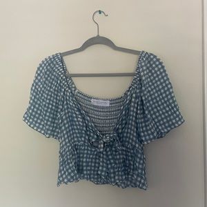 Nectar Clothing Flowy Plaid Shirt Blue and White
